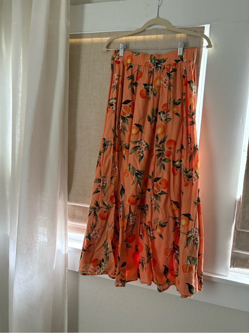 LOFT Peach-Print Tiered Maxi Skirt